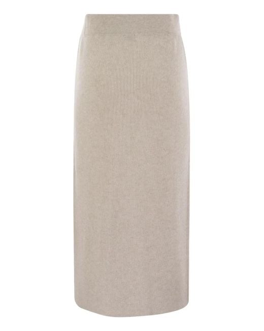 Brunello Cucinelli Natural Cashmere And Silk Ribbed Skirt
