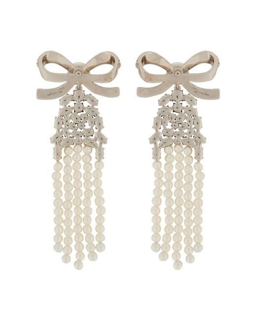 Self-Portrait White Drop Earrings With Bow