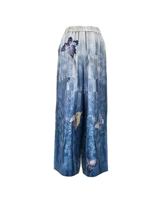 Pierre Louis Mascia Blue Printed Silk Trousers