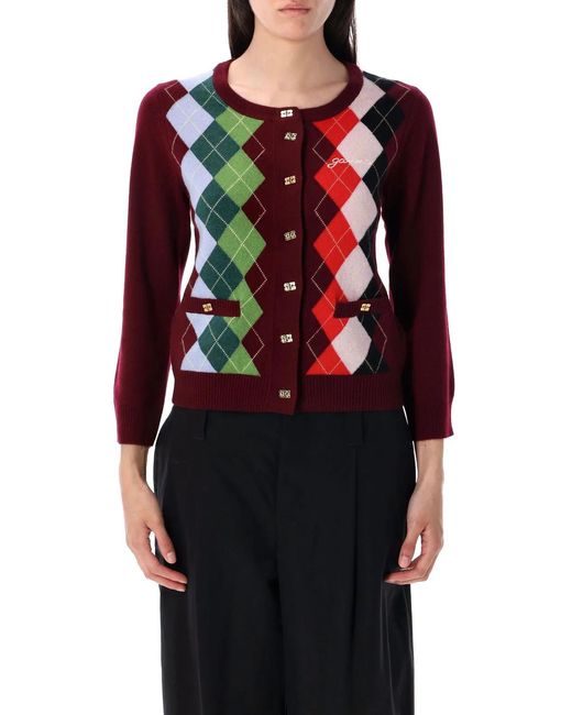 Ganni Red Wool And Cashmere Cardigan