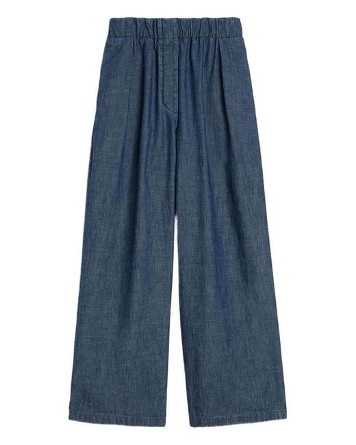 Jil Sander Blue Cotton Wide-Leg Trousers