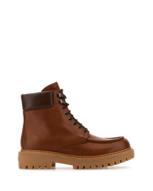 Prada Brown Caramel Leather Ankle Boots for men