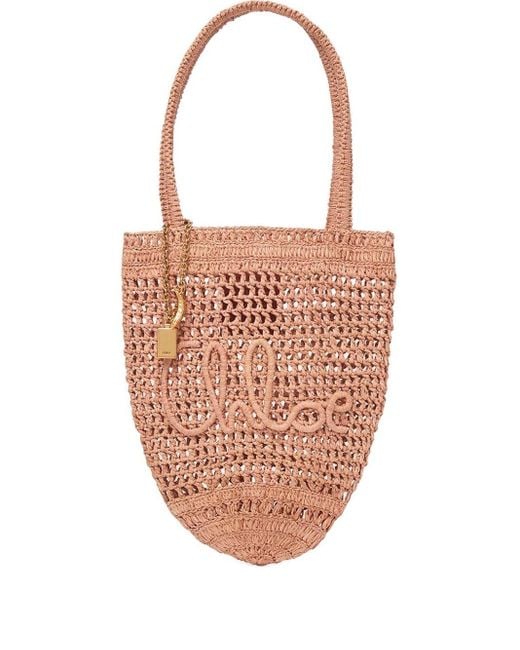 Chloé White Antiqued Raffia Small Summer Banana Shopping Bag