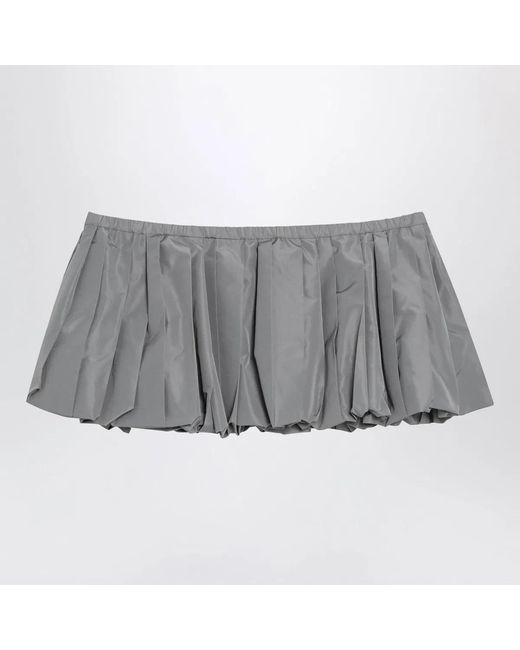 Miu Miu Gray Pleated Balloon Tec Canvas Miniskirt
