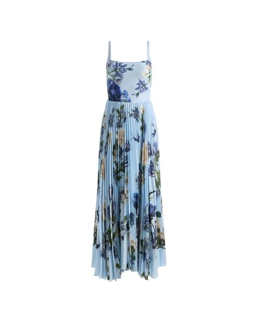 Alice + Olivia Blue Floral Sleeveless Pleated Dress