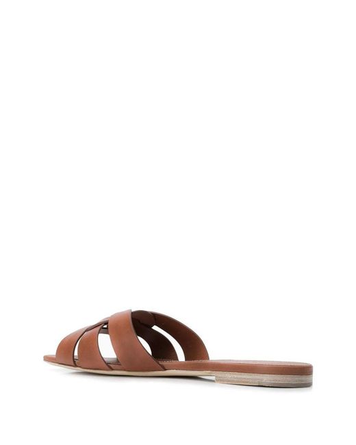 Saint Laurent Brown Leather Tribute Flats