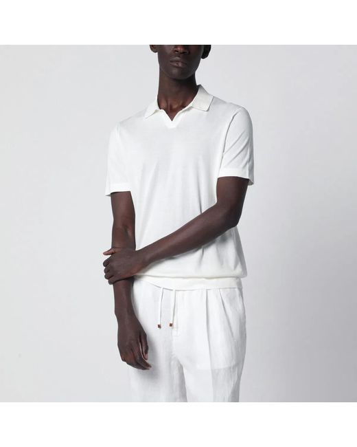 Drumohr White Milk- Cotton Knit Polo for men