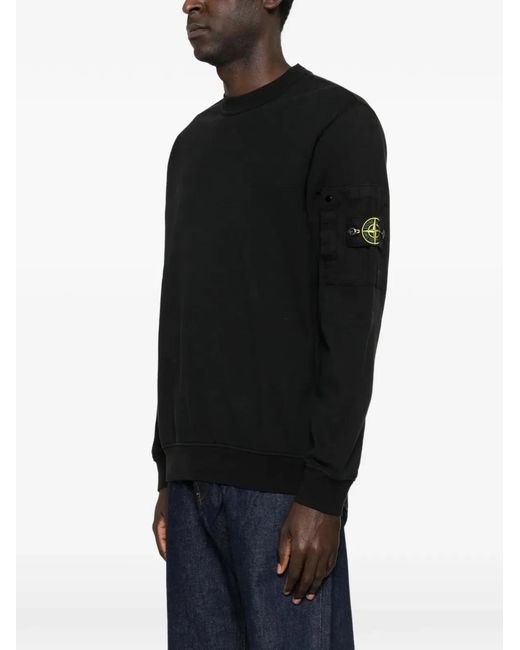 Stone Island Black Regular Fit Crew Neck Sweatshirt With Seasonal Pocket for men