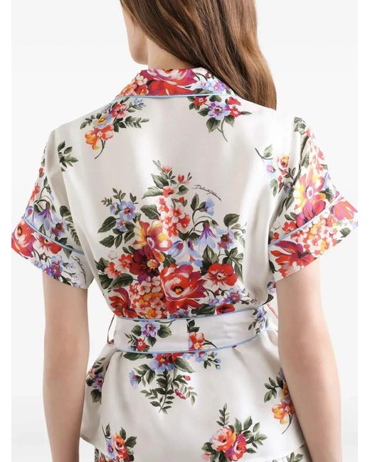 Dolce & Gabbana White Dolce & Gabbana Silk Kimono Shirt With Floral Print