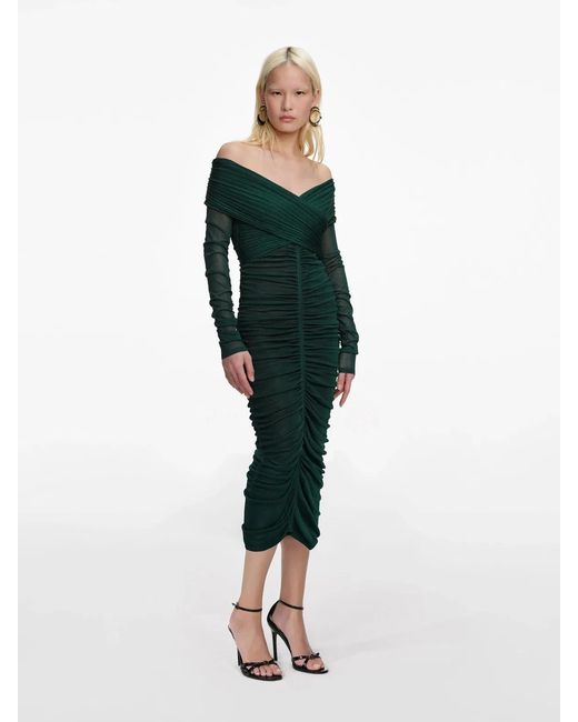 Self-Portrait Green Viscose Knit Midi Dress