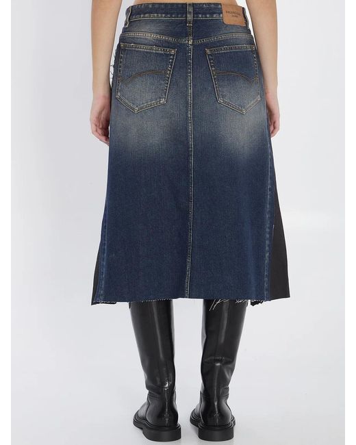 Balenciaga Black Two-Tone Twill And Denim Skirt