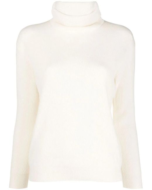 Brunello Cucinelli White Cashmere Turtleneck Sweater