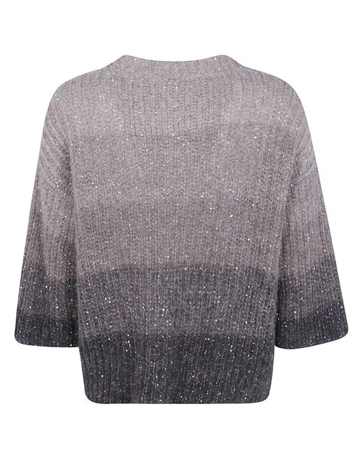 D.exterior Gray Crystals Degrade Short Sleeves Round Neck Sweater