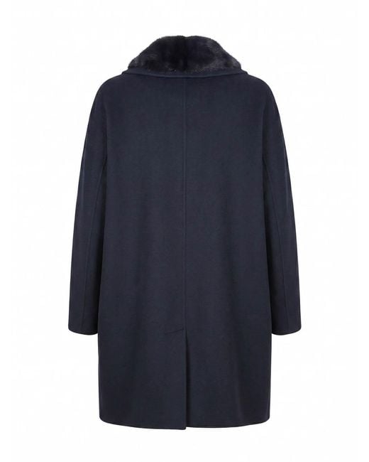 Manzoni 24 Blue Cashmere Coat With Mink Details