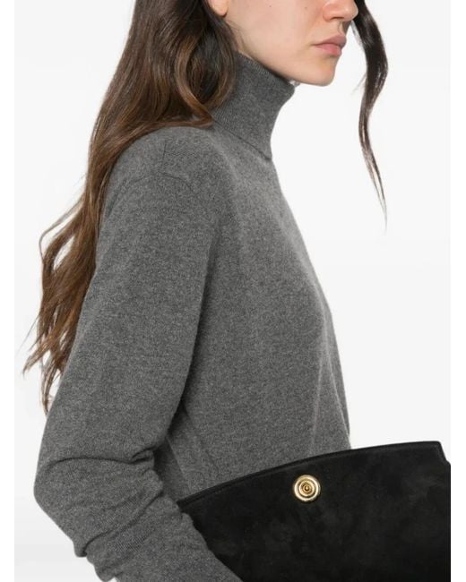 Brunello Cucinelli Gray Cashmere Turtleneck Sweater With Monili