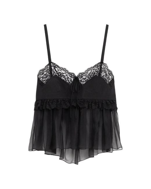 Chloé Black Lace-Trim Silk-Crepe Camisole Top
