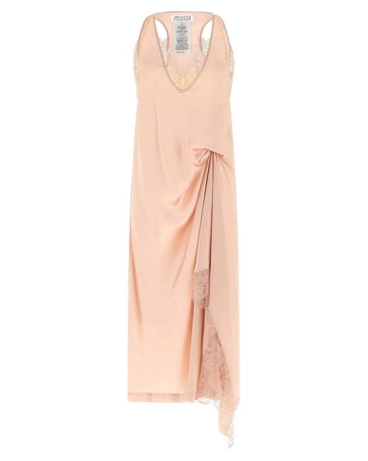 Maison Margiela Pink 'Silk Lace Slip Midi Dress' Dress