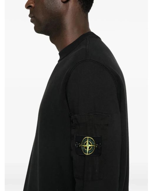 Stone Island Black Regular Fit Crew Neck Sweatshirt With Seasonal Pocket for men