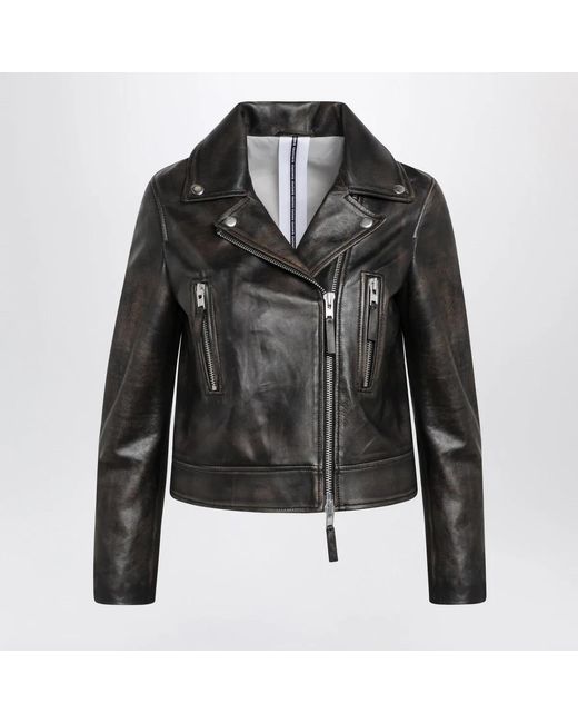 S.w.o.r.d 6.6.44 Black Vintage-Effect Leather Biker Jacket