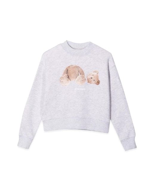 Palm Angels White Felpa Con Stampa Bear