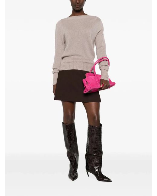 Tom Ford Natural Long Sleeve Boat Neck Knit With Metal Plaque