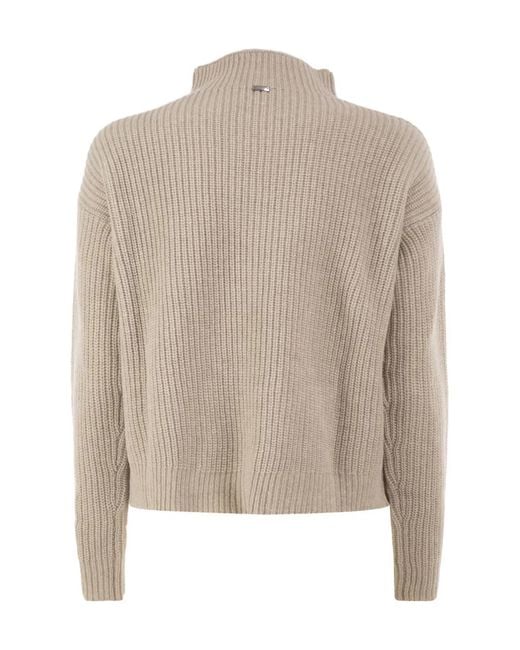 Herno Natural Pure Wool Jumper With Textured Knit And High Neck