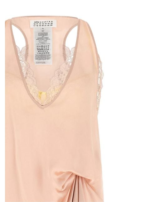 Maison Margiela Pink 'Silk Lace Slip Midi Dress' Dress