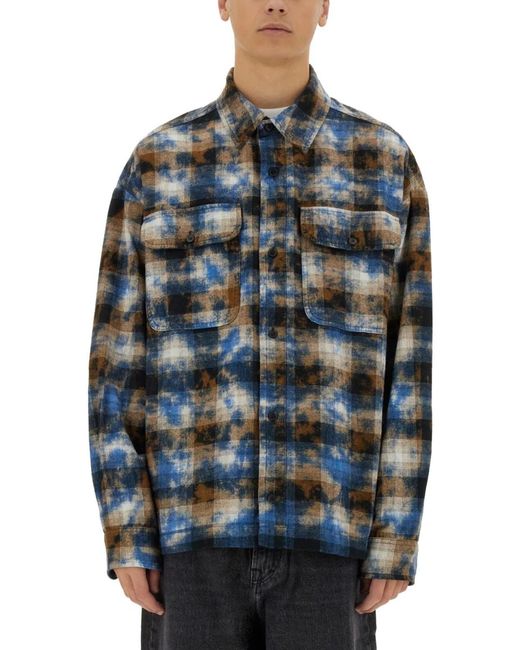 Palm Angels Blue Plaid Shirt for men