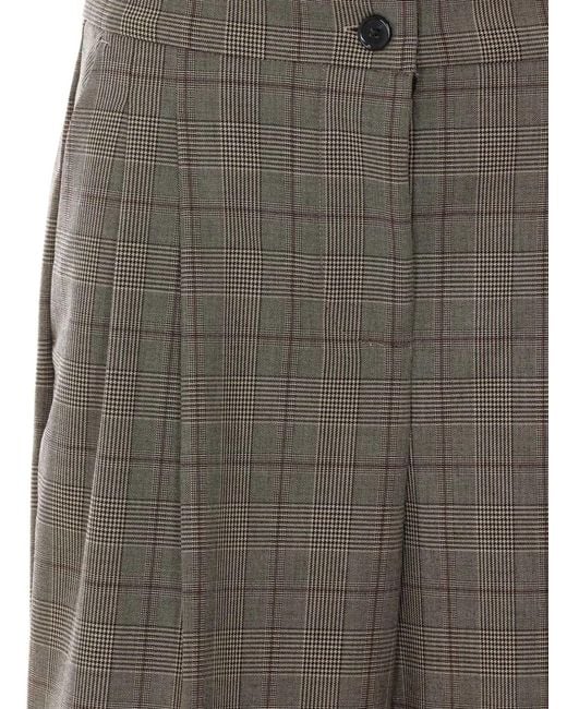 Pinko Gray Straight-Leg Tailored Pants With Classic Plaid Design