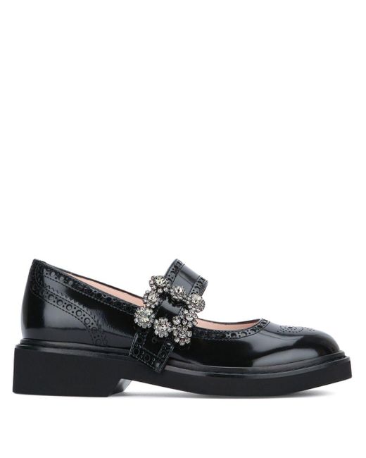 Roger Vivier Black Viv Rangers Leather Ballet Flats
