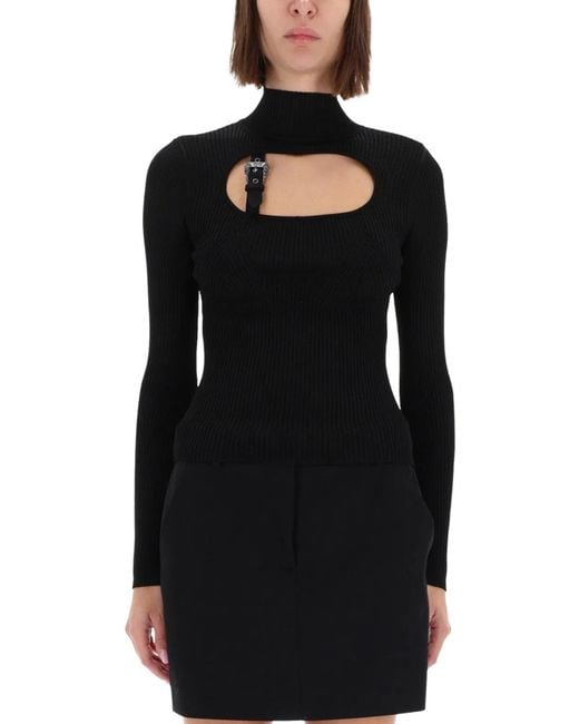 Versace Jeans Couture Black Ribbed Top With Buckle