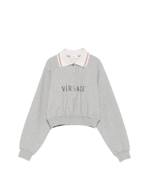 Versace White Logo-Embroidered Cropped Sweatshirt