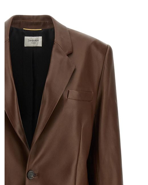 Saint Laurent Brown Leather Blazer