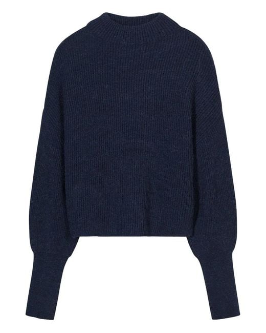 Closed Blue Ribbed Knit Funnel Neck