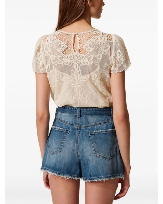 Twinset Blue Frayed Hem Denim Shorts