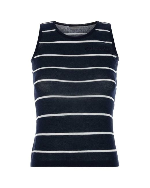 Balenciaga Blue Embroidered Knit Tank Top