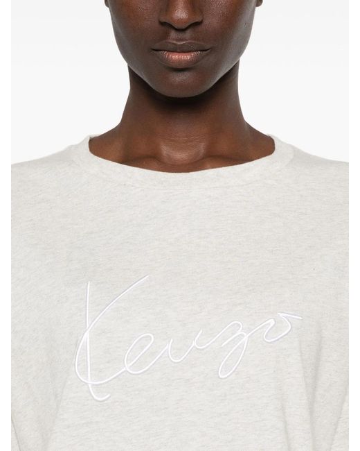 KENZO White Signature Logo-Embroidered Long-Sleeve T-Shirt
