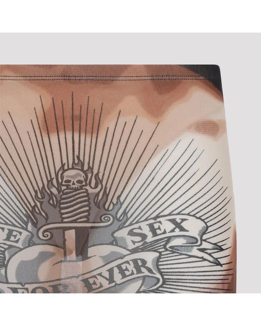 Jean Paul Gaultier Brown Safe Sex Tattoo Polyamide Midi Skirt