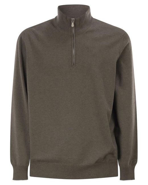Brunello Cucinelli Green Cashmere Turtleneck Sweater With Zipper for men