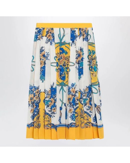 Gucci Blue Pleated Midi Silk Skirt With Flora Print