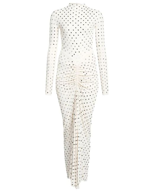 Alaïa White Alaia Draped Fluid Strass Jersey Dress