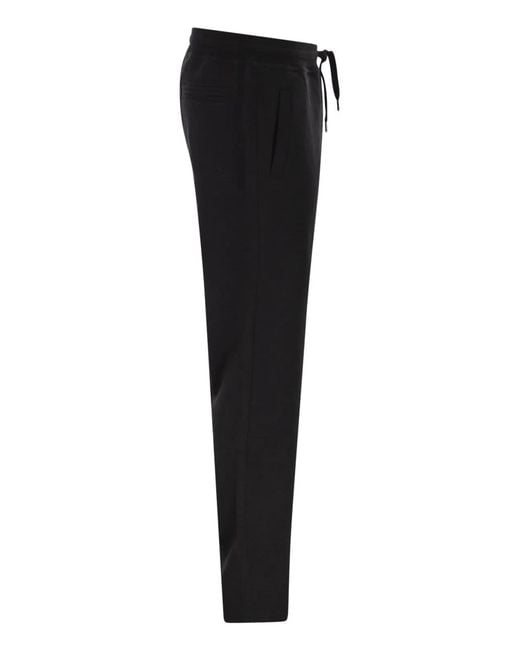 Brunello Cucinelli Black Techno Cotton Fleece Trousers for men