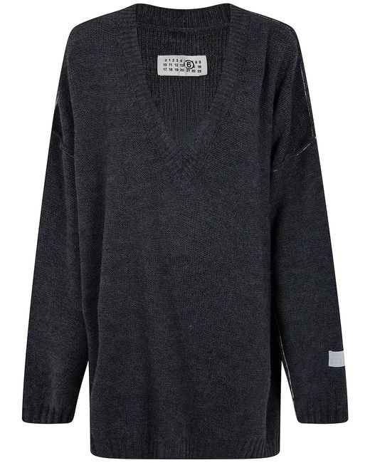 MM6 by Maison Margiela Blue V Neck Oversized Sweater