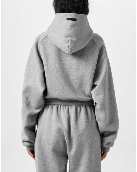 Fear Of God Gray Essentials Logo Fleece Cropped Hoodie
