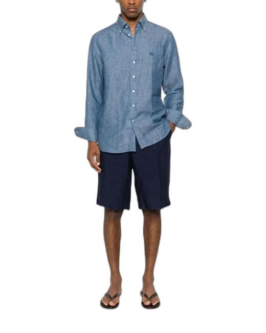 Etro Blue Air Force Linen Roma Logo Shirt for men