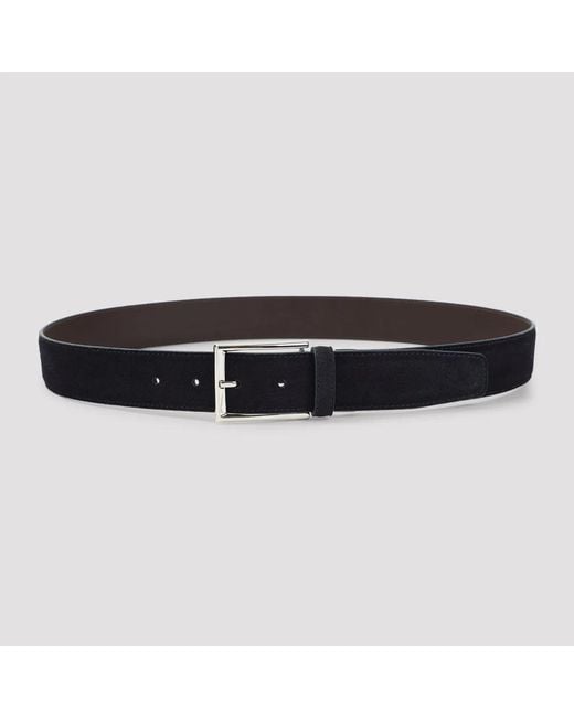 Canali Black Blu Suede Leather Belt for men