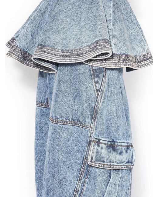 Alaïa Blue Alaia Peplum Denim Top With Ruffled Hem