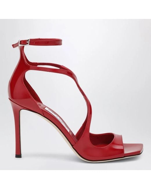 Jimmy Choo Red 95M Azia Leather Heeled Sandals