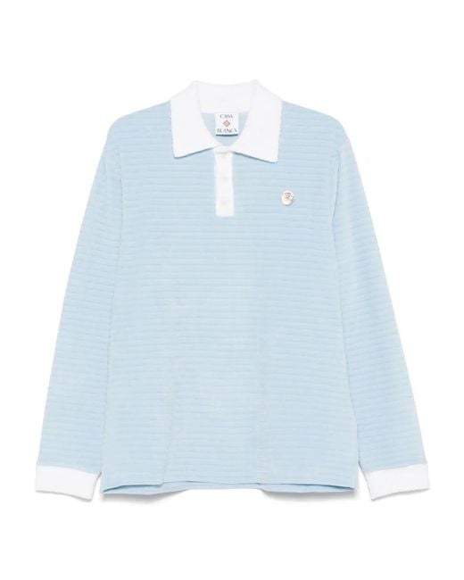 CASABLANCA Long Sleeve Velour Polo in Blue for Men | Lyst