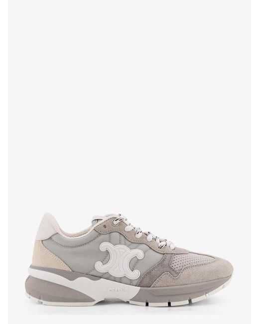 Céline White Trio Lace Up Suede And Mesh Sneakers